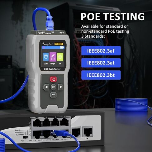 PoE Cable Tester, IEEE 802.3af/at/bt Compliant Network Tester with Port Flash Detection, Cable Length Meter, Continuity Test for CAT5 CAT6, 1500mAh Battery in Kuwait