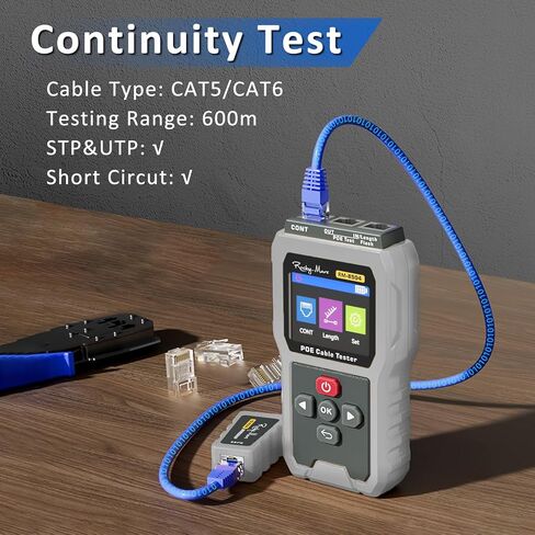 PoE Cable Tester, IEEE 802.3af/at/bt Compliant Network Tester with Port Flash Detection, Cable Length Meter, Continuity Test for CAT5 CAT6, 1500mAh Battery in Kuwait