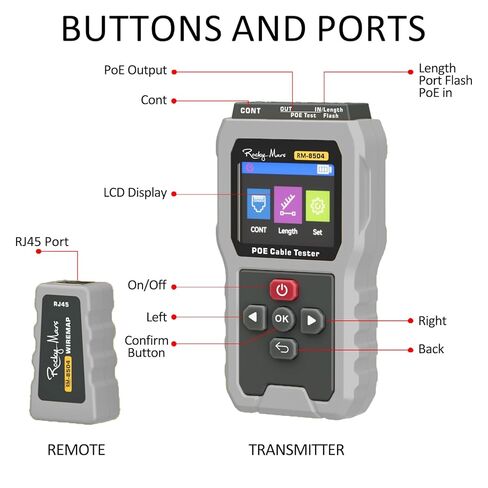 PoE Cable Tester, IEEE 802.3af/at/bt Compliant Network Tester with Port Flash Detection, Cable Length Meter, Continuity Test for CAT5 CAT6, 1500mAh Battery in Kuwait