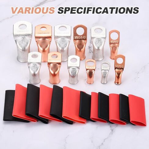 MECCANIXITY 10pcs 8 Awg 90° Bent Copper Lugs Battery Cable Ends, 8 Gauge 5/16" Stud Battery Lugs Ring Terminal Connectors with 10pcs 3:1 Black & Red Heat Shrink Tubing,Silver in Saudi Arabia