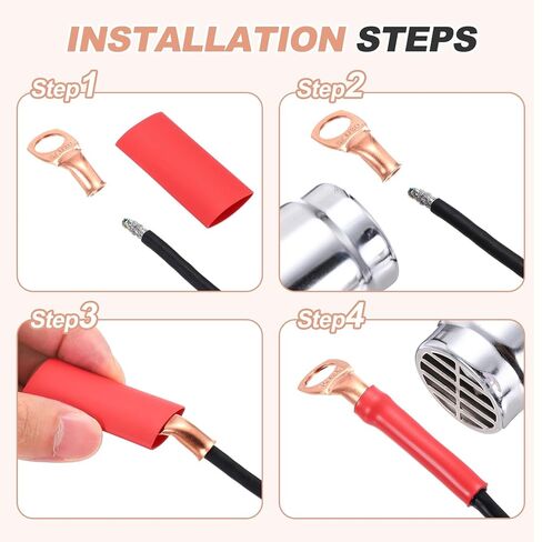 MECCANIXITY 10pcs 8 Awg 90° Bent Copper Lugs Battery Cable Ends, 8 Gauge 5/16" Stud Battery Lugs Ring Terminal Connectors with 10pcs 3:1 Black & Red Heat Shrink Tubing,Silver in Saudi Arabia
