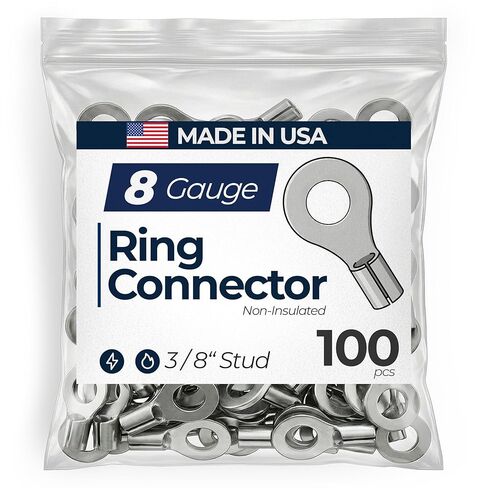موصل حلقة قياس 8 AWG غير معزول 100 قطعة من Sherco-Auto - طرف سلك مسمار 3/8 بوصة - مسننات من النحاس النقي والأخاديد على شكل حرف V للتجعيد القوي ومقاومة التآكل - صنع في الولايات المتحدة الأمريكية in Saudi Arabia