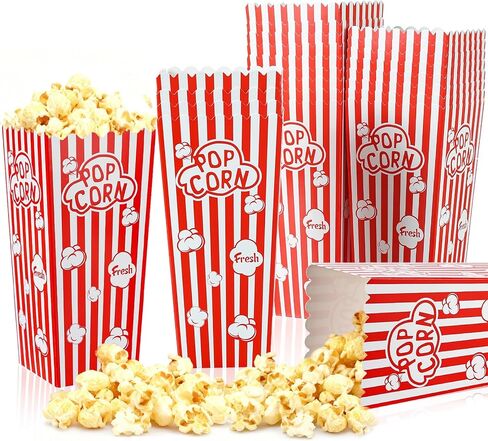 Ysglory 100Pcs Popcorn Boxes Containers 46 Oz Paper Popcorn Buckets Red and White Striped Open-Top Cardboard Pop Corn Bowls Individual Servings Bags for Party Movie Night in Saudi Arabia