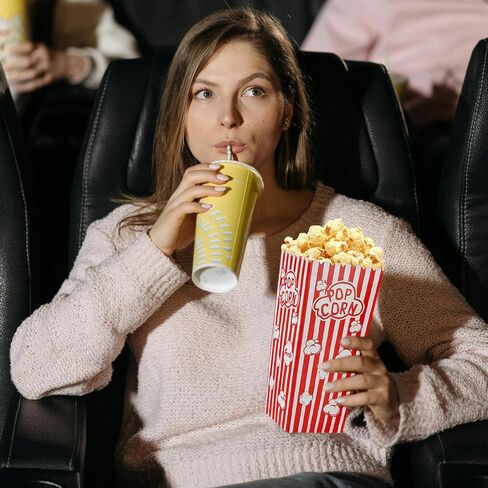 Ysglory 100Pcs Popcorn Boxes Containers 46 Oz Paper Popcorn Buckets Red and White Striped Open-Top Cardboard Pop Corn Bowls Individual Servings Bags for Party Movie Night in Saudi Arabia