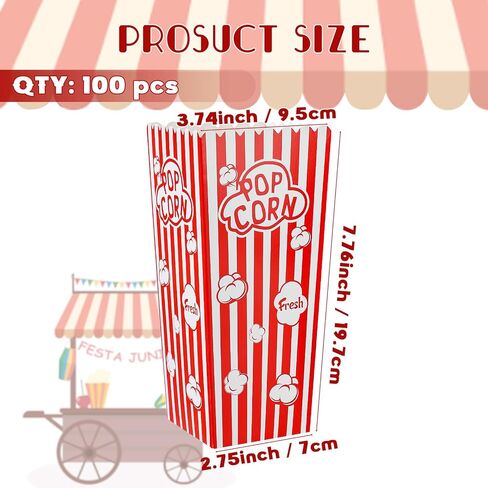 Ysglory 100Pcs Popcorn Boxes Containers 46 Oz Paper Popcorn Buckets Red and White Striped Open-Top Cardboard Pop Corn Bowls Individual Servings Bags for Party Movie Night in Saudi Arabia