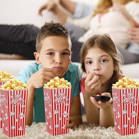 Ysglory 100Pcs Popcorn Boxes Containers 46 Oz Paper Popcorn Buckets Red and White Striped Open-Top Cardboard Pop Corn Bowls Individual Servings Bags for Party Movie Night in Saudi Arabia