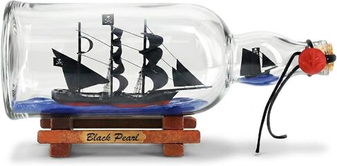 5inch Black Pearl Caribbean Pirate Ship in a Bottle Glass Ornament Table top Nautical Home Decoration (Black Pearl 5“) in Kuwait