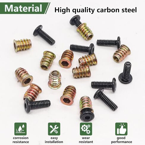 60PCS Threaded Inserts for Wood, 1/4-20 x 3/4" Furniture Screw, Screw-in Nuts 1/4-20 x 19/32" Furniture Bolts Fastener Connector Hex Socket Drive with Two Hex Wrenches (30 Sets) in Saudi Arabia