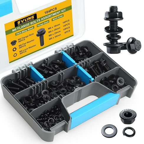 M6-1.0 Bolt Flange Hex Bolt Assortment,360Pcs Metric Bolts and Nuts Kit Serrated Flange Nuts Washers,10.9 Alloy Steel Black Zinc Plated (M6x12/16/20/25/30mm) in Kuwait