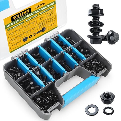M6-1.0 Bolt Flange Hex Bolt Assortment,360Pcs Metric Bolts and Nuts Kit Serrated Flange Nuts Washers,10.9 Alloy Steel Black Zinc Plated (M6x12/16/20/25/30mm) in Kuwait