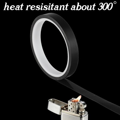 1 لفة شريط مقاوم للحرارة، شريط نقل الحرارة بدرجة حرارة عالية، أشرطة لاصقة من فيلم PTFE، سطح أملس مقاوم للماء، عرض 1/2 بوصة، طول 10 متر / 33 قدم، أسود بعرض 0.5 بوصة in Saudi Arabia