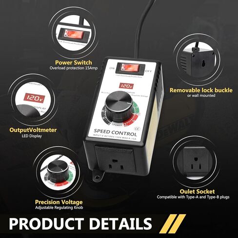 Variable Motor Speed Controller AC 100v-120V 15A, 4000W Speed Control Switch Regulator for Router, Fan and Polishing Machine - Electronic Voltage, Overload Protection and LED Display in Kuwait