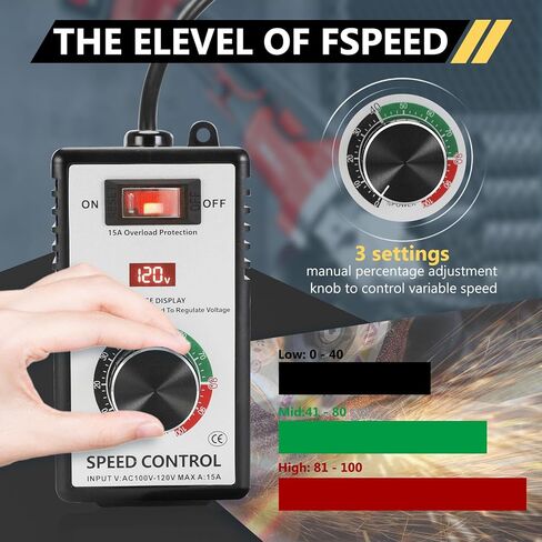 Variable Motor Speed Controller AC 100v-120V 15A, 4000W Speed Control Switch Regulator for Router, Fan and Polishing Machine - Electronic Voltage, Overload Protection and LED Display in Kuwait