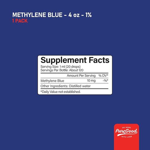الصف الصيدلاني الميثيلين الأزرق 1 ٪ (4 أوقية) | درجة USP ، اختبار الطرف الثالث ، خالية من الكحول ، زجاجة قطارة العنبر in Kuwait