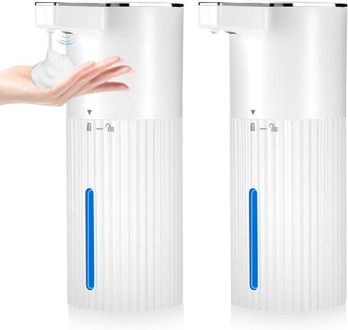 4 Pack Touchless Automatic Soap Dispenser, 13.5oz Smart Sensor Liquid Hand Wash Dispenser, USB Rechargeable & Adjustable for Bathroom Kitchen Sink, White Stripes in Saudi Arabia