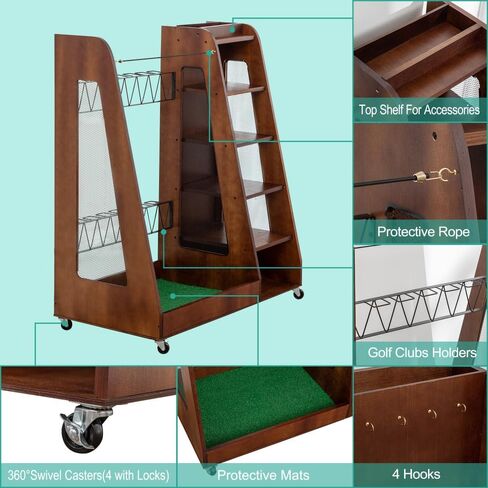 منظم حقائب الجولف الخشبي الفاخر من Elountik للمرآب - رف تخزين يناسب حقيبتين جولف، منظم صندوق الجولف للسيارة، أو سقيفة النادي، أو الطابق السفلي، بني in Kuwait