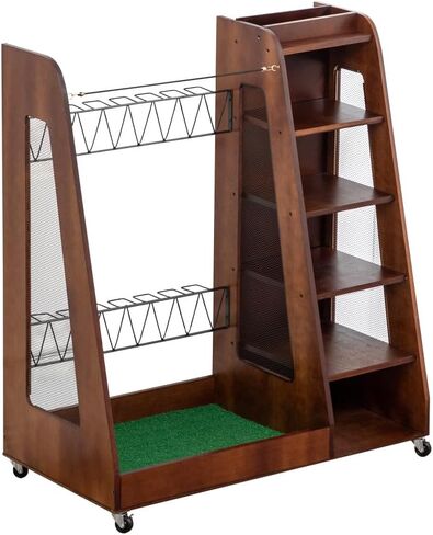 منظم حقائب الجولف الخشبي الفاخر من Elountik للمرآب - رف تخزين يناسب حقيبتين جولف، منظم صندوق الجولف للسيارة، أو سقيفة النادي، أو الطابق السفلي، بني in Kuwait