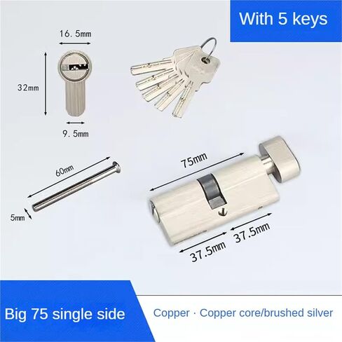 Lock Cylinder Core Door Interior Living Handle Brass 5Keys 55 60 65 70 75/80/85/90mm 1Pcs(75MMz 37.5 and 37.5m) in Saudi Arabia
