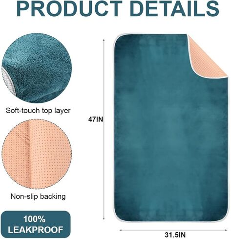 Washable Underpads Reusable Waterproof Protective Bed Pads for Couch Sofa Floor 31.5" x47" Super Absorbency Incontinence Bedwetting Nursing Pads Blue Mattress for Adults Kids Elderly Pets 1 Pack in Kuwait