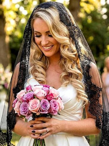 Zehope1 Tier Bride Veil 59 '' Sthort Fingertip Mantilla Long Veil Bridal Catholic Veils Lace Edge for Wedding in Saudi Arabia