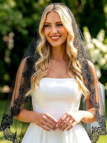 Zehope1 Tier Bride Veil 59 '' Sthort Fingertip Mantilla Long Veil Bridal Catholic Veils Lace Edge for Wedding in Saudi Arabia