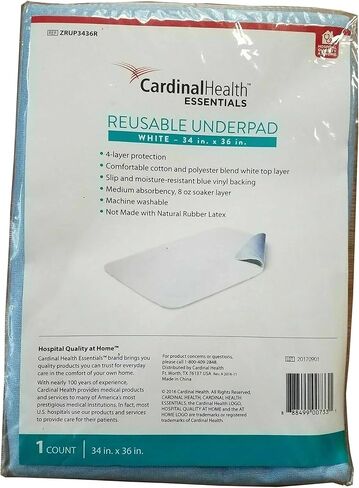 Cardinal Health Essentials Reusable Underpad for Incontinence Protection on Beds, Furniture - Machine Washable for Seniors or Pets, 34 in x 36 in, 10 Count in Saudi Arabia
