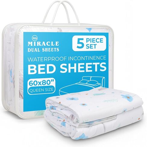 Reusable Absorbent Bed Sheets for Incontinence – Waterproof Full Bed Protection for Adults, Seniors & Kids – Washable Alternative to Chucks & Disposable Pads (Yellow Floral, Queen) in Saudi Arabia