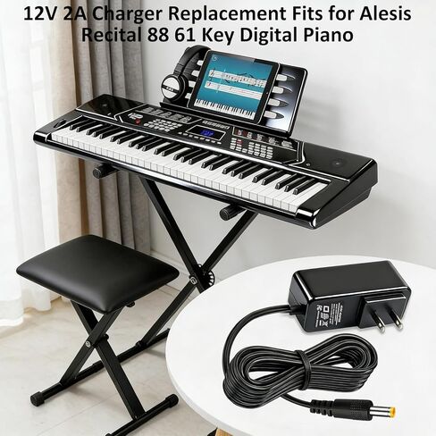 استبدال شاحن 12 فولت متوافق مع Alesis Recital 61 88 مفتاح البيانو الرقمي 7101215 7-10-1215، محول تيار متردد مناسب للبيانو الرقمي Alesis 7-101215 710-1215 سلك الطاقة قابس كابل الشحن in Saudi Arabia