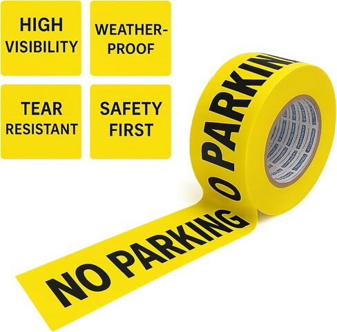شريط حاجز ممنوع ركن السيارات - 3 بوصة × 1000 قدم | Bright Yellow Warning Tape with Bold Black Print | Waterproof Safety Tape for Parking Control, Construction & Restricted Areas in Kuwait