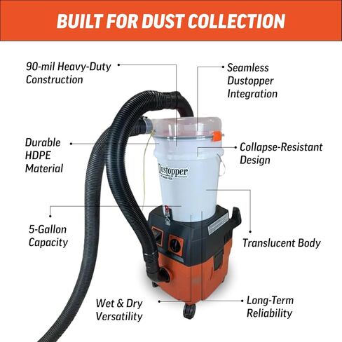 دلو - دلو سعة 5 جالون لأنظمة المكنسة الكهربائية للمتجر، ملحق نظام جمع الغبار عالي الأداء، يعمل مع مكنسة كهربائية رطبة وجافة، رائع للمحلات التجارية والجراج والهواة in Kuwait