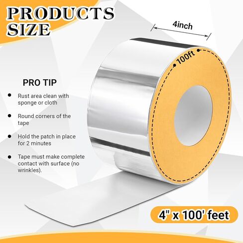 Pangda Butyl Tape 4" x 100FT Heavy Duty Waterproof Sealant Tape-0.6mm Thick, Silver Aluminum Butyl Roof Repair Tape for Metal RV Roof, Window, Pipe Leak Repair in Saudi Arabia