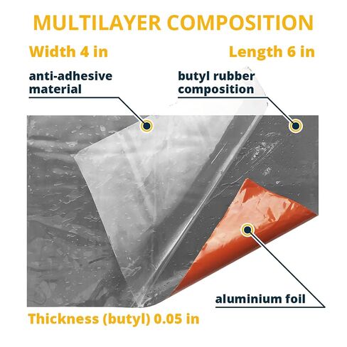 ألينور براون بوتيل جميع الأحوال الجوية رقعة إصلاح 4 "x 6" مقاومة للماء ختم التصحيح سقف تسرب داخلي في الهواء الطلق الأنابيب البلاستيكية إصلاح HVAC تنفيس مكيف الهواء نافذة ختم وحدة مزاريب المطر وامض السيارات والقوارب RV in Kuwait