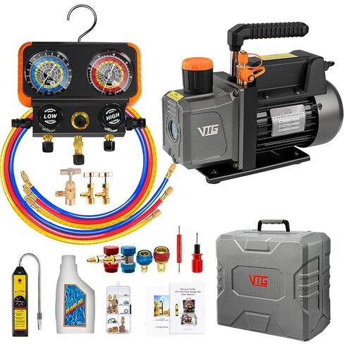 4.5 CFM AC Vacuum Pump and Gauge Set,for Mini Split/HVAC/Auto Systems,Manifold Gauge Kit fits R134a R12 R22 R410a,with Leak Detector,Core Depressor Valves,R134a Can Tap,Storage Case in Kuwait