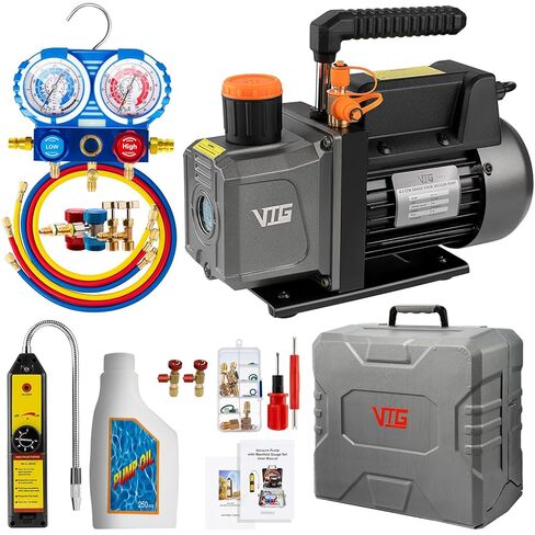 4.5 CFM AC Pump ومجموعة المقياس ، لأنظمة الانقسام/HVAC/HVAC/Auto ، مجموعة المقياس المنوع تناسب R134A R12 R22 R410A ، مع كاشف التسرب ، صمامات الاكتئاب الأساسي ، R134A يمكن النقر ، حالة التخزين ، حالة التخزين ، in Kuwait