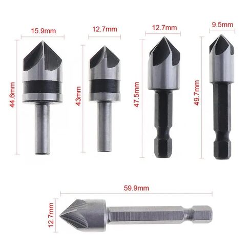 5pcs Center Drill Bit Chamfering Tool with 82 Degree Corner Slot and Hexagonal Handle in Saudi Arabia