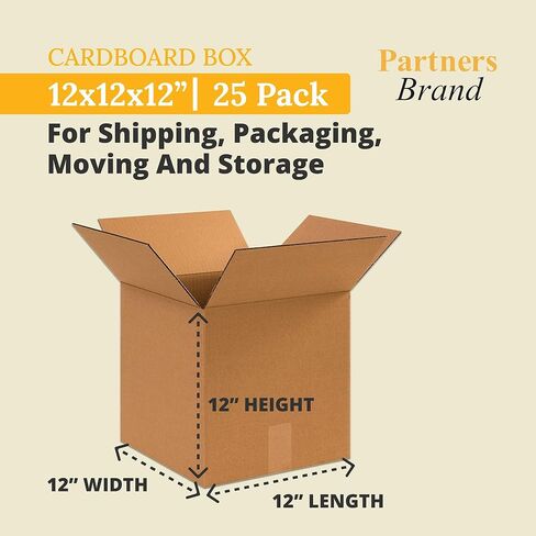 Partners Brand P121212 Corrugated Boxes, 12"L x 12"W x 12"H, Kraft (Pack of 25) in Saudi Arabia