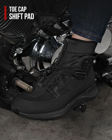 Motorcycle Shoes for Men Breathable Protective Reinforced Street Riding Shoe with Side Zipper Ankle Support Anti-Slip Sole Gear Pad Black in Kuwait
