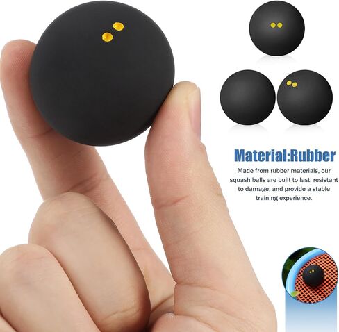 Double Yellow Dot Squash Balls 3pcs 38-40mm High Elastic Rubber Slow Speed Squash Balls for Beginner Competition Training and Sports in Kuwait