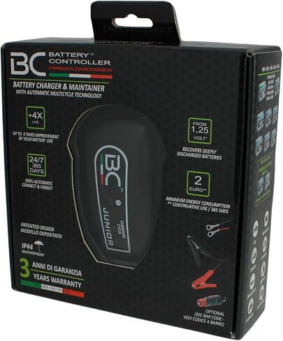 شاحن بطارية ذكي وصيانة BC Junior 12V 1.5A - 8 خطوات، تعويم، وإزالة الكبريت للسيارات والدراجات النارية والمركبات ATV وبطاريات حمض الرصاص ذات الدورة العميقة - تصميم ذكي مدمج، قابس أمريكي in Saudi Arabia