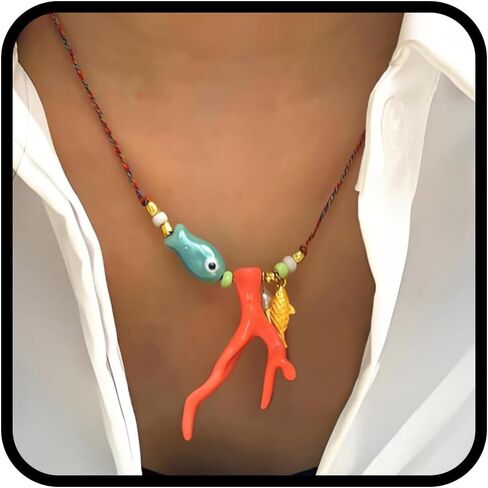 قلادة السمك ، Y2K Pearl Beach Summer Prendant Netclaces Beachy Heached Charm غير تشويه بيان لذيذ ، هدية مجوهرات الذكرى السنوية الملونة in Kuwait