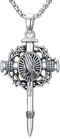 Cross Shield Necklace 925 Sterling Silver Armor of God Mens Pendant Shields of Strength Necklace Men Templar Crusade Religious Faith Pendant for Anniversary Christian Birthday Christmas Gifts for Men Women in Kuwait