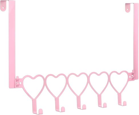 Pink Heart Over The Door Hooks Hanger Wall Mount Towel Hanger Door Holder Organizer 5 Hooks Kawaii Farmhouse Rustic Coquettish Style Decor for Bedroom Bathroom Towel Hat Clothes in Saudi Arabia