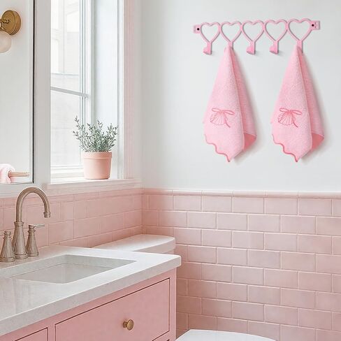 Pink Heart Over The Door Hooks Hanger Wall Mount Towel Hanger Door Holder Organizer 5 Hooks Kawaii Farmhouse Rustic Coquettish Style Decor for Bedroom Bathroom Towel Hat Clothes in Saudi Arabia