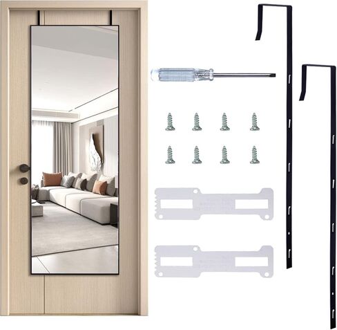 2 قطعة شماعة مرآة فوق الباب، شماعة مرآة باب قابلة للتعديل، مجموعة خطافات باب قابلة للتعديل بارتفاع 5 مراحل تأتي مع ملصق مفك معدني عمق الباب 1.77 بوصة (المرايا غير متضمنة) (أسود) in Kuwait