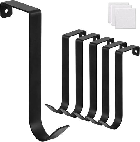 خطافات E-Senior فوق الباب، خطافات شديدة التحمل فوق الباب لتعليق المناشف وأردية الملابس، خطافات منشفة سوداء فوق الباب لحمام غرفة النوم، تناسب باب 1-3/4 بوصة، مع وسادات إسفنجية (أسود-5) in Kuwait