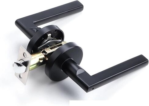 Stainless Steel Bathroom Keyless Door Lock Household Wooden Handle Indoor 1Pcs(Matt Black) in Kuwait