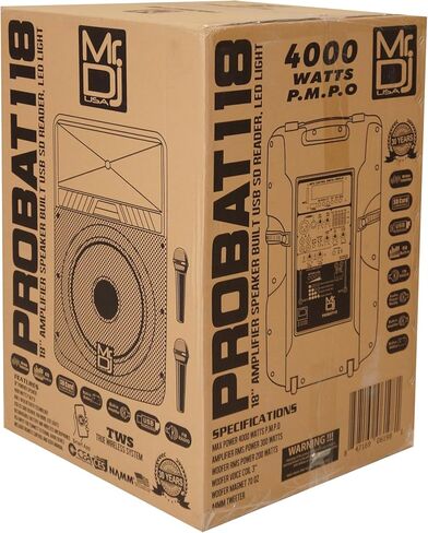 18" PA DJ 4000 Watts Max Power Active Speaker Built-in Battery/Bluetooth/Amplifier/SD/USB/FM Radio in Kuwait