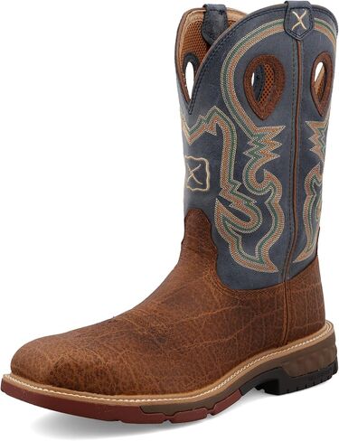 Twisted X Men's 12" Western Work Boot, Square Toe Alloy Toe with CellStretch, Burgundy & Sky Blue, 12 EE in Saudi Arabia