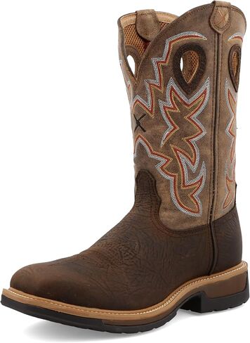 Twisted X Men's 12" Western Work Boot, Square Toe Alloy Toe with CellStretch, Burgundy & Sky Blue, 12 EE in Saudi Arabia