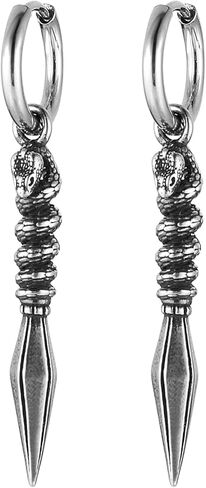 HZMAN Sword Dangle Drop Earrings for Men Gothic Punk Stainless Steel Dragon Knight Earring Hinged Huggie Hoop Earring Jewelry Gift in Kuwait
